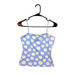 MARCI Light Blue Daisy Print Cropped Spaghetti Strap Tank Top